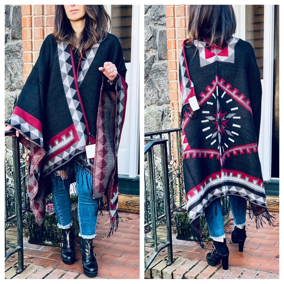 56 Boho Fabulous Oversized Poncho Shawl - Picture 2 of 10